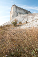 Sunset view of White or Ak-Kaya mountain in autumn, eastern Crimea, Russian Federation