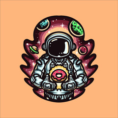 astronaut donut cartoon vector design