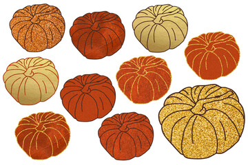 Textured pumpkins with glitter outline. Autumn clip art set