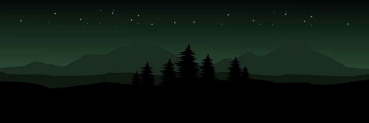 night at mountain forest with star in the sky vector illustration good for wallpaper, backdrop, background, tourism, banner, and design template