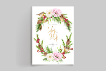 hand drawn floral christmas background set 