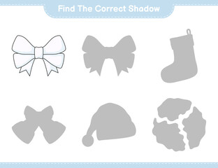 Find the correct shadow. Find and match the correct shadow of Ribbon. Educational children game, printable worksheet, vector illustration