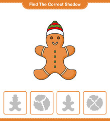 Find the correct shadow. Find and match the correct shadow of Gingerbread Man. Educational children game, printable worksheet, vector illustration