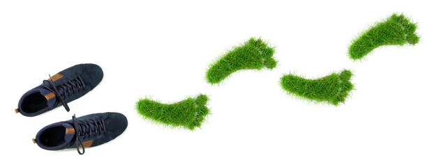 Grass Footprints with Shoes isolated on white Background
