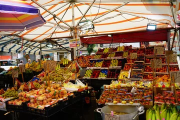 Raamstickers Ballarò market fruit seller, Palermo, Sicily, Italy © Alessio Russo