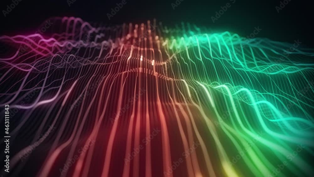 Poster abstract gold strings waving fx background loop/ 4k animation of an abstract technology visual fx ba