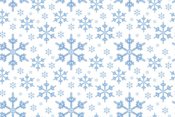 Seamless pattern of Christmas design elements blue hand drawn snowflake on a white background. Graphic element for creative design, packaging, print, fabric, printing, printable decor.