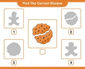 Find the correct shadow. Find and match the correct shadow of Cookie. Educational children game, printable worksheet, vector illustration