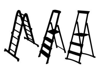 Stepladder ladders in a set. Vector image.