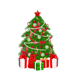 Christmas tree decorated with gift box, vector