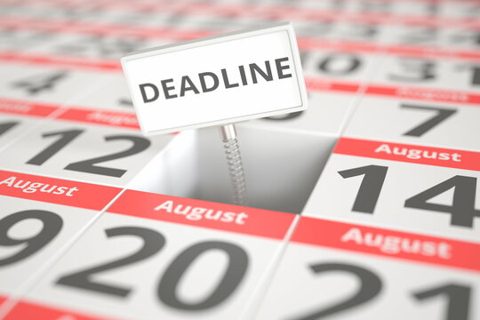DEADLINE plate on August 13 in a calendar, 3d rendering