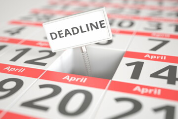 Fototapeta premium DEADLINE plate on April 13 in calendar, 3d rendering