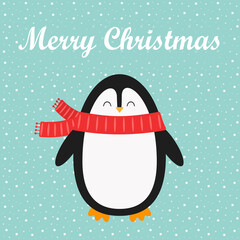 Christmas penguin card in a scarf