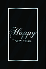 New years card 2022 Black background with silver frame and happy new year