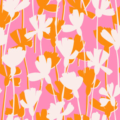 Trendy botanical illustration, fashionable multicolored floral seamless pattern. Hand drawn Dianthus flowers, digital design. Fabric, textile design, surface pattern design