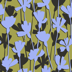 Trendy botanical illustration, fashionable multicolored floral seamless pattern. Hand drawn Dianthus flowers, digital design. Fabric, textile design, surface pattern design