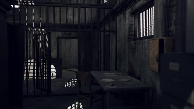 Rusty old prison cell block