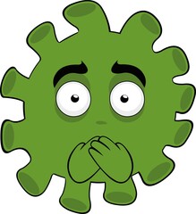 Vector emoticon illustration of a bacterium, virus or microbe cartoon covering his mouth with his hands in the concept of making silence