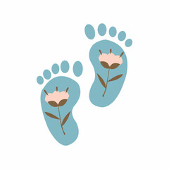 Baby feet with flower design on the heel. Vector illustration on a white background.