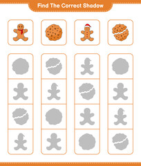 Find the correct shadow. Find and match the correct shadow of Cookies and Gingerbread Man. Educational children game, printable worksheet, vector illustration