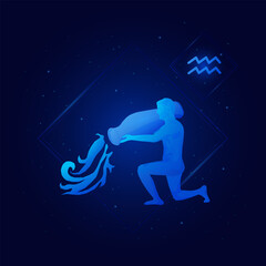 Aquarius zodiac sign icons,Aquarius of Zodiac with galaxy stars background,Astrology horoscope with signs