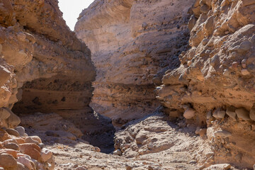 Hiking in a slot canyon of Lake Mead