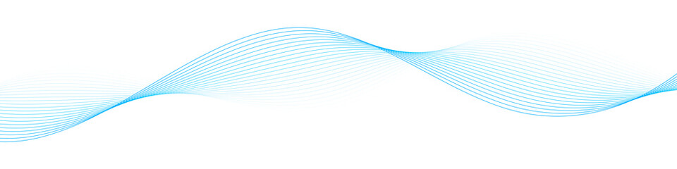 Abstract blue smooth wave on a white background. Dynamic sound wave. Design element. Vector illustration.