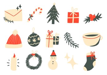 Christmas pack - Seasonal illustration, colorful and festive. Cute textured decoration for winter