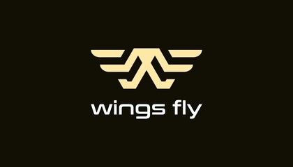 Wings Fly Logo Design. Luxurious Line Editable. Creative vector based icon template.