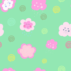 Seamless pattern with pink clouds.