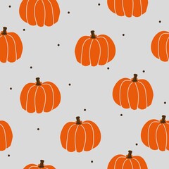 Simple pumpkin pattern. Cute orange pumpkins on a light gray background. Vector texture. Elegant print for Wallpaper.