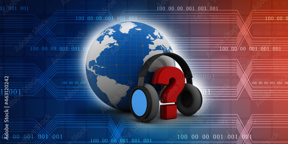 Poster 3d rendering question mark connected headphone