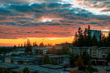 Angry sunset over Univercity Highlands, Burnaby, BC.