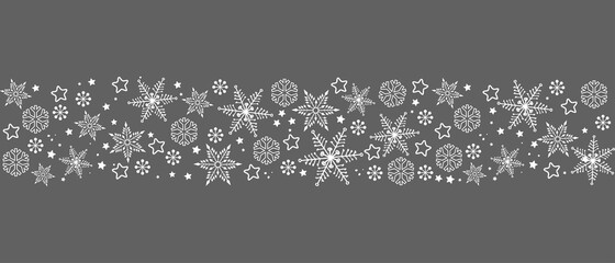 White snowflakes border, winter design for banner header package or backdrop decor.