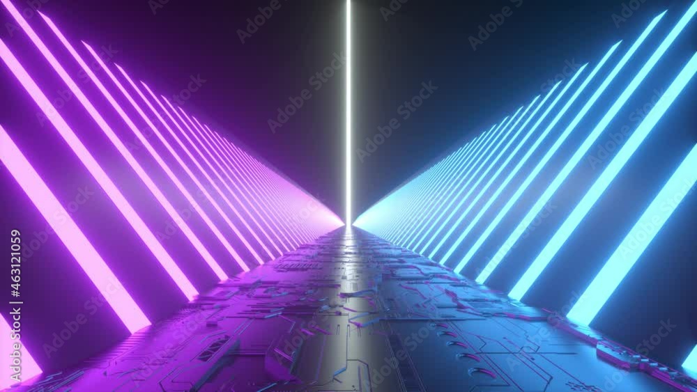 Poster futuristic sci-fi tunnel corridor with neon lights. science fiction concept. 3d animation loop