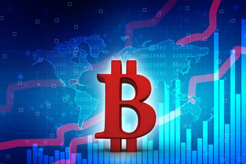 3d rendering bitcoin sign currency