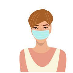 Portrait of a girl in a face mask. The concept of security and protection with a copy of the space.