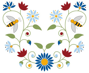 Kashubian bumble bee floral design - obrazy, fototapety, plakaty