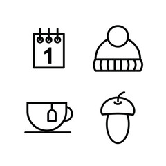 Vector autumn icons set: calendar, hat, tea, acorn