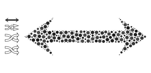 Rounded dot composition horizontal flip. Vector mosaic is based on horizontal flip icon, and made with random circle dots. Vector icon of horizontal flip composed of random circle dots.