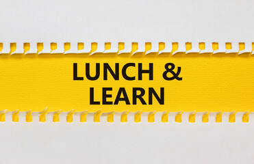 Lunch and learn symbol. White and yellow paper with words 'Lunch and learn'. Beautiful yellow...