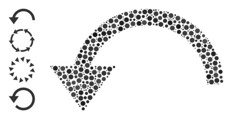 Circle mosaic rotate ccw. Vector mosaic is based on rotate ccw icon, and composed of random round parts. Vector icon of rotate ccw formed of irregular circle dots.