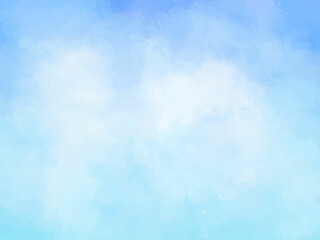 Hand painted watercolor blue sky with clouds vector background. grungy old rough paper vintage style color stained illustration abstract background