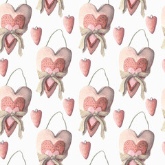 Valentines romantic seamless pattern watercolor hand painted