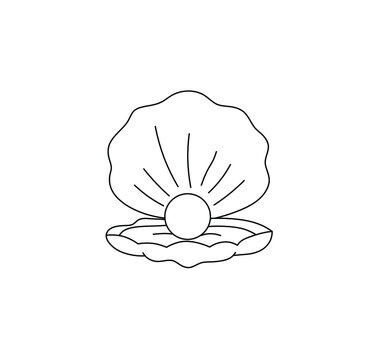 recommend clip art: Vector isolated shell with pearl line drawing. Oyster shell with pearl outline doodle sketch. 