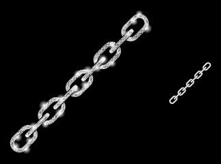 Bright mesh vector chain with glare effect. White mesh, bright spots on a black background with chain icon. Mesh and glowing elements are placed on different layers.