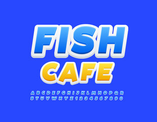 Vector bright Sign Cafe. Blue 3D Font. Creative Alphabet Letters and Numbers set