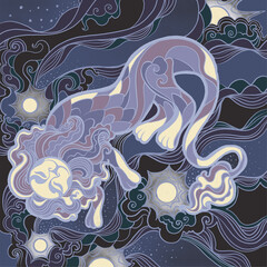 
the moon lion sleeps among the stars - 463128849