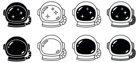 Astronaut Helmet Clipart Set - Outline, Silhouette and Colored