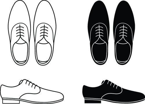 Men's Dress Shoes Clipart Set - Outline and Silhouette